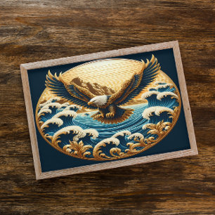 Adelaar stijgt boven uitgestrekt water poster