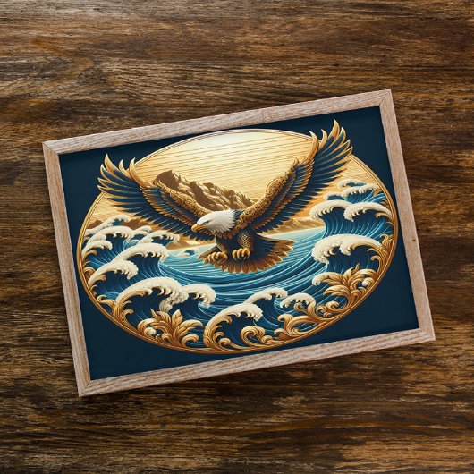 Adelaar stijgt boven uitgestrekt water poster