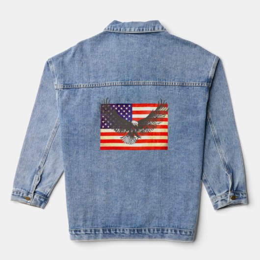 Adelaar tekening op US vlag Denim Jas Jacket (Achterkant)