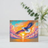 Adelaar Vliegen bij zonsondergang Pastel Krijt Tek Briefkaart (Staand voorkant)