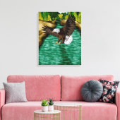 Adelaar Vliegen over de rivier in de bergen Canvas Afdruk (Insitu (Woonkamer))
