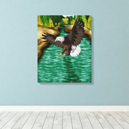 Adelaar Vliegen over de rivier in de bergen Canvas Afdruk (Insitu (Houten vloer))