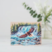 Adelaar Vliegen Voor Waterval Pastel Chalk Briefkaart (Staand voorkant)