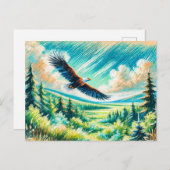 Adelaar vliegt over bos pastel krijt tekening briefkaart (Voorkant / Achterkant)