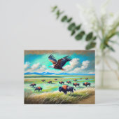 Adelaar vliegt over buffelkudde in Noord-Amerika Briefkaart (Staand voorkant)