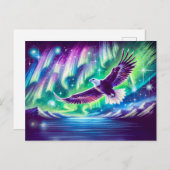 Adelaar vliegt over het noorderlicht van Mountain  Briefkaart (Voorkant / Achterkant)