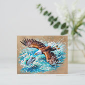 Adelaar vliegt over rivier op jacht naar zalmpaste briefkaart (Staand voorkant)