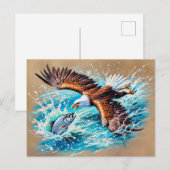 Adelaar vliegt over rivier op jacht naar zalmpaste briefkaart (Voorkant / Achterkant)