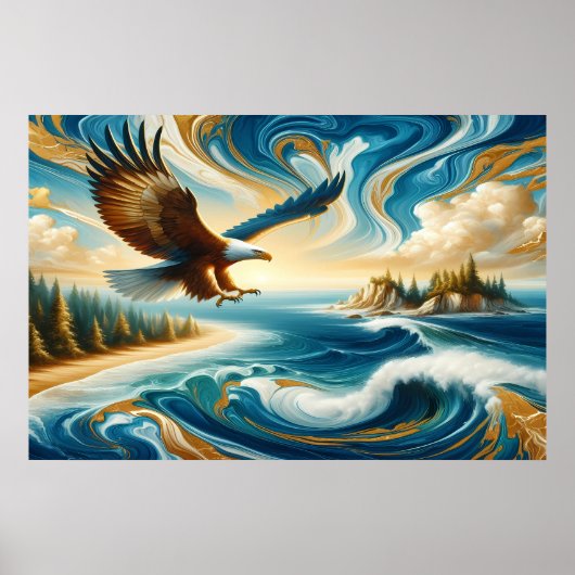 Adelaar vliegt over water poster (Voorkant)