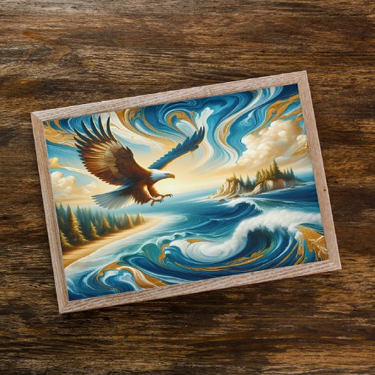 Adelaar vliegt over water poster