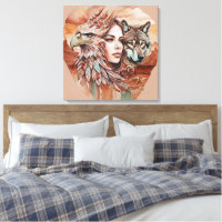 Adelaar - Vrouw - Wolf - watercolor kunst 1 - Fan