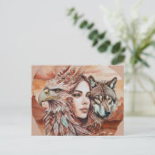 Adelaar - Vrouw - Wolf - waterverf art 1 - Fan Fun Briefkaart (Staand voorkant)