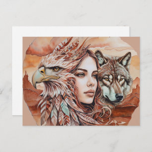 Adelaar - Vrouw - Wolf - waterverf art 1 - Fan Fun Briefkaart