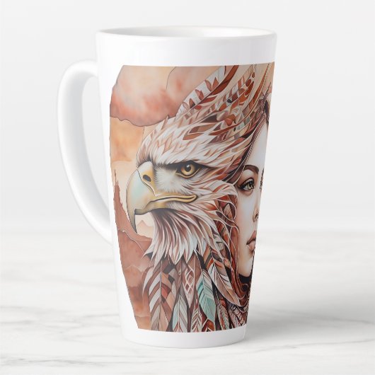 Adelaar - Vrouw - Wolf - waterverf art 1 - Fan Fun Latte Mok (Linkerhoek)