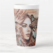 Adelaar - Vrouw - Wolf - waterverf art 1 - Fan Fun Latte Mok (Voorkant)