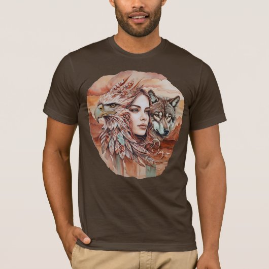 Adelaar - Vrouw - Wolf - waterverf art 1 - Fan Fun T-shirt (Voorkant)