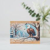 Adelaar zit op boom tijdens sneeuwval in de winter briefkaart (Staand voorkant)