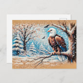 Adelaar zit op boom tijdens sneeuwval in de winter briefkaart (Voorkant / Achterkant)