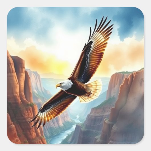 Adelaar zweeft boven Canyon Vierkante Sticker (Voorkant)