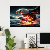 Adelaar zweeft over vis op water poster (Thuiskantoor)