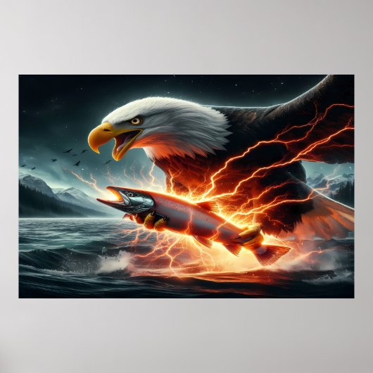 Adelaar zweeft over vis op water poster (Voorkant)