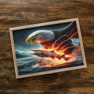 Adelaar zweeft over vis op water poster