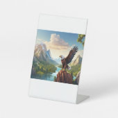 Adelaars hoog boven de bergen, een symbool reclamebord met voetstuk (Voorkant)