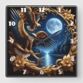 Adelaars neergestreken in het maanverlichte bos vierkante klok (Voorkant)