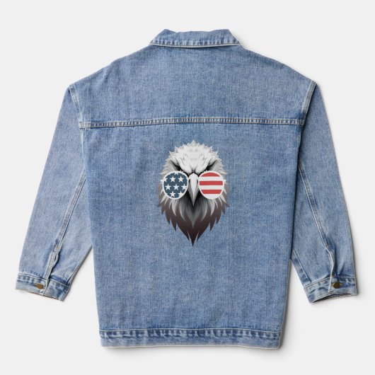 Adelaarskunst met zonnebril met Amerikaanse vlag Denim Jacket (Achterkant)
