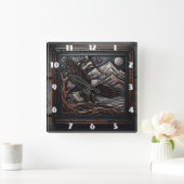 Adelaarssculptuur met berg- en vlagontwerp vierkante klok (Huis)