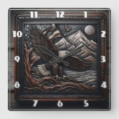 Adelaarssculptuur met berg- en vlagontwerp vierkante klok (Voorkant)