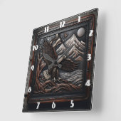 Adelaarssculptuur met berg- en vlagontwerp vierkante klok (Hoek)