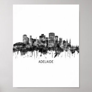 Adelaide Australia Skyline BW Poster