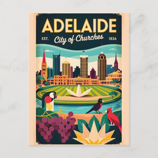 Adelaide Australië Retro Reisposter Kunst Briefkaart (Voorkant)