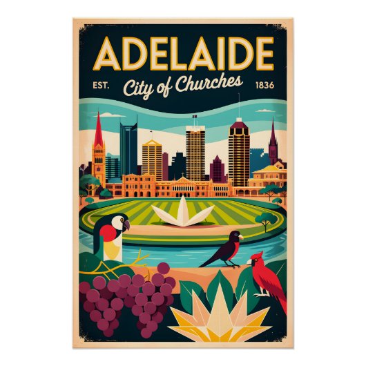 Adelaide Australië Retro Reisposter Kunst Perfect Poster (Voorkant)