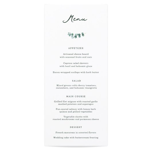 Adelaide Bruiloft Diner Menu