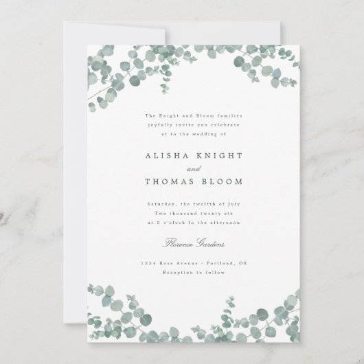 Adelaide Elegante Waterverf Eucalyptus Wedding Kaart (Voorkant)