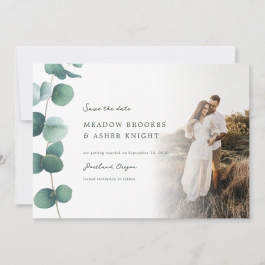 Adelaide Eucalyptus Bruiloft Save the Date (Voorkant)