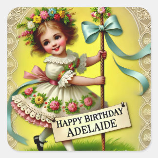 ADELAIDE ~ GELUKKIGE VERJAARDAG ~ Maypole ~ Vierkante Sticker