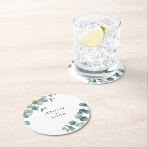Adelaide Waterverf Eucalyptus Bruiloft Ronde Kartonnen Onderzetter