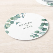 Adelaide Waterverf Eucalyptus Bruiloft Ronde Kartonnen Onderzetter (Gebogen)