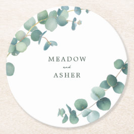 Adelaide Waterverf Eucalyptus Bruiloft Ronde Kartonnen Onderzetter