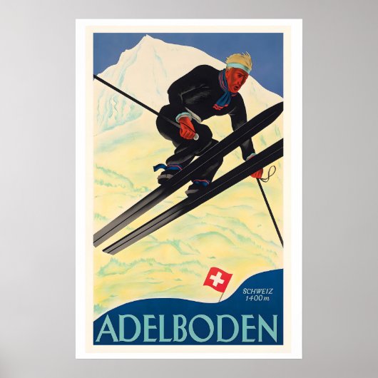 Adelboden Switzerland Vintage Ski Poster (Voorkant)