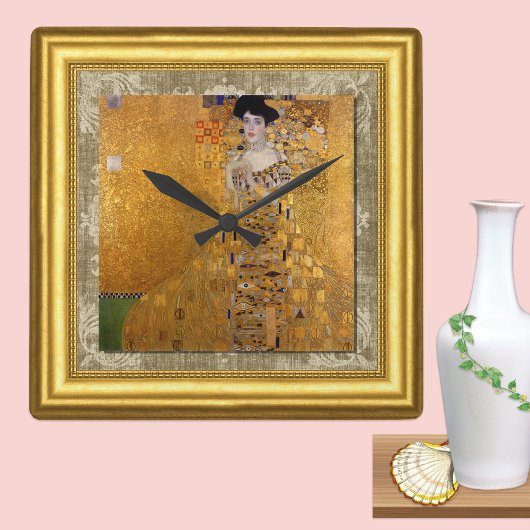 Adele, Dame in Goud, Gustav Klimt, Canvaslijst Vierkante Klok