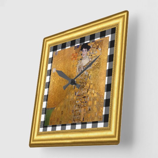 Adele Lady in Gold, Gustav Klimt Framed, gecheckt Vierkante Klok (Hoek)