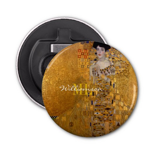 Adele, Lady in Gold van Gustav Klimt, Monogrammed Button Flesopener (Voorkant)