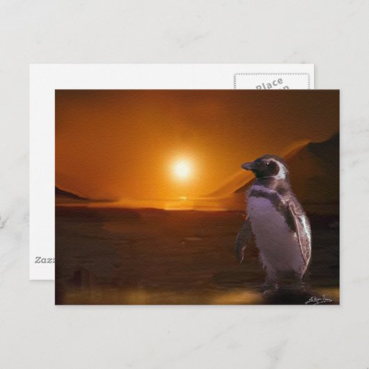 Adelie Penguin & Antarctic Sunset Briefkaart (Voorkant / Achterkant)