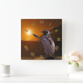 Adelie Penguin & Antarctic Sunset Vierkante Klok (Huis)