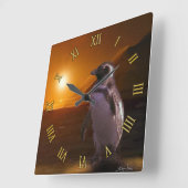 Adelie Penguin & Antarctic Sunset Vierkante Klok (Hoek)