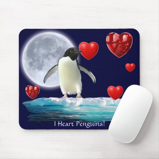 Adelie Penguin, Maan & Harten Mousepad Muismat (Met muis)